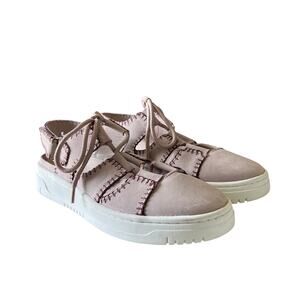 FREE PEOPLE Thirty Love Cut Away Sneakers Pink White Sz 9 Adjustable Lace Up